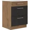 Image de Meuble Casserolier Rock - Mélaminé Décor Chene Lancelot Et Gris Matera - 3 Tiroirs - L60 X H82 Cm