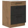 Image de Meuble casserolier ROCK - Mélaminé décor chêne lancelot et gris matera - 3 tiroirs - L60 x H82 cm