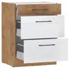 Image de ROCK - Meuble bas casserolier - Mélaminé chêne Lancelot et Blanc brillant - 60 cm - 3 tiroirs - Plan de travail non inclus