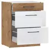 Image de Rock - meuble bas casserolier - mélaminé chene lancelot et blanc brillant - 60 cm - 3 tiro ROCK60D3SWH