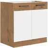 Image de Rock - Meuble sous évier - Mélaminé chêne Lancelot et Blanc brillant - 80 cm - 2 portes battantes - Plan de travail non inclus