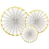 Image de 3 éventails déco blanc bord or 23-32-40cm