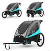 Image de Remorque vélo bébé Kinderkraft NAVA 3 en 1 poussette jogging pliable 2 enfants tout-terrain Bleu