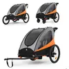 Image de Remorque vélo bébé Kinderkraft NAVA 3 en 1 poussette compacte pliable suspension réglable 2 enfants Orange