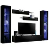 Image de Composition murale FLY A2   Noir brillant avec LED   Meuble TV suspendu avec colonnes et étagères   Design moderne