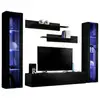 Image de Composition murale fly a2   noir brillant avec led   meuble tv suspendu avec colonnes et étagères   design moderne