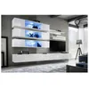 Image de Ensemble mural - FLY J - 3 rangements LED - 2 meubles TV - 2 étagères - Blanc - Modèle 2