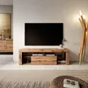 Image de Meuble TV - SELSEY - Bianko - 140 cm - Chêne Lancaster - Moderne - Tablettes en Verre
