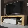 Image de Meuble tv / banc tv - Bianko - 140 cm - chêne lancaster / blanc brillant - avec led