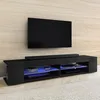 Image de Meuble TV - MITCHELL - 180 cm - noir mat / noir brillant - éclairage LED bleu à piles - style moderne