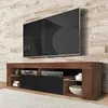 Image de Meuble TV - SELSEY - BIANKO - 140 cm - chêne caravaggio / noir brillant - style moderne - tablettes en verre