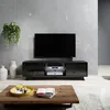 Image de Meuble tv / Meuble de salon - LEFYR - 140 cm - noir mat / noir brillant - grande capacité de rangement - éclairage LED