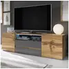 Image de Meuble tv - BROS - 140 cm - chêne wotan / gris brillant - avec led