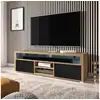 Image de Meuble tv / meuble de salon - LAKSA - 140 cm - chêne wotan / noir brillant - avec led
