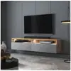 Image de Meuble tv - rednaw - 140 cm - chêne wotan / gris brillant - avec led