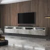 Image de Meuble TV - REDNAW - 200 cm - gris béton - 4 niches ouvertes - 2 tiroirs - style moderne - avec LED