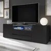 Image de Meuble TV - SELSEY - BROS - 140 cm - Noir mat/brillant - LED - 2 niches - 4 compartiments
