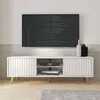 Image de Meuble TV - SELSEY - BELLO - avec LED - 135 cm - façades à lamelles pieds dorés
