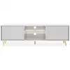 Image de Selsey bello - meuble tv - 135 cm - blanc - façades à lamelles et pieds dorés - avec led