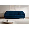 Image de Canapé - VOLIO - 221 cm - trois places velours hydrophobe - bleu marin - pieds noirs