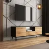 Image de Meuble TV - SELSEY - Ploystea - 137 cm - Noir/Chêne Wotan - Style Contemporain