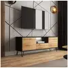 Image de Meuble tv - ploystea - 137 cm - noir / chêne wotan - style moderne