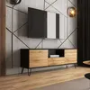 Image de Meuble TV - SELSEY - Ploystea - 137 cm - Noir/Chêne Wotan - Style Moderne