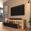 Image de Meuble TV - SELSEY - Asten - Chêne Wotan - Noir - LED intégrée