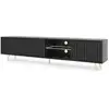 Image de Selsey bello - meuble tv - 175 cm - noir, façades à lamelles et pieds dorés avec led