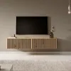 Image de Meuble TV - TELIRE - 140 cm en chêne artisan avec façade fraisée et inserts noirs