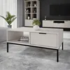 Image de Table basse 2 tiroirs 100x60x454 cm crème et métal noir - AUZTY