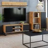 Image de FOCUS Meuble TV 2 portes - Décor chêne wotan et noir - L 155 x P 40 x H 49 cm Armoire TV
