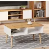 Image de Table basse scandinave blanche - chêne de wotan avec pieds en bois   L 90 x P 50 x H 55 cm   SANDI
