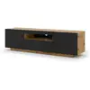 Image de Aura meuble tv bas universel 150 cm à suspendre ou à poser-buffet hi-fi- (chêne artisan et mat noir sans led)