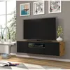 Image de Meuble TV bas universel Aura 150 cm Buffet HI-FI à suspendre ou à poser chêne artisan noir mat avec LED