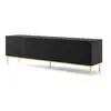 Image de Meuble Tv Ravenna Avec 4 Portes En Bois Et Cadre Doré - Noir Mat - L 200 X P 42 X H 58 Cm