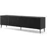 Image de Meubles TV - Meuble TV Ravenna avec 4 portes en bois et pieds noirs - Noir mat - L 200 x P 42 x H 56 cm