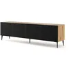 Image de Meubles TV - Meuble TV Ravenna avec 4 portes en bois et pieds noirs - Noir et beige - L 200 x P 42 x H 56 cm Beige