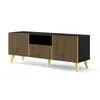Image de Meuble Tv Ravenna Avec 2 Portes + 1 Tiroir + 1 Niche En Bois Et Pieds Dorés - Beige Et Noir - L 150 X P 42 X H 56 Cm