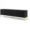 Image de Meuble tv surf 200 cm 4d façades fraisées noir mat sur pieds dorés SURF_TV_STAND_200_4D_BLACK_MAT
