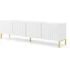 Image de Meuble tv wave 200 cm 4d façades fraisées blanc mat sur pieds dorés WAVE_TV_STAND_200_4D_WHITE_MAT