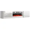Image de Meuble tv roxy 183 cm suspendu panneau en mdf blanc brillant avec cheminée électrique blanc