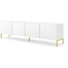 Image de Meuble Tv À 4 Portes Avec Cadre Doré "surf" - Blanc Brillant- L 200 Cm