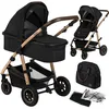 Image de Poussette combinée 2en1 LIONELO Amber - Pack poussette canne Nacelle Sac et accessoires - Grand rous gonflables - Rose Or