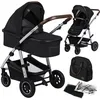 Image de Poussette combinée 2en1 LIONELO Amber - Pack poussette canne Nacelle Sac et accessoires - Grand rous gonflables - Argent