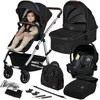 Image de Poussette combinée 3en1 LIONELO Amber - Pack poussette canne Nacelle Siege auto sac et accessoires - Noir/Argent
