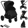 Image de Poussette bébé compacte LIONELO Mika Plus - Imperméable - Peut être plié avec le siège - Grandes roues en caoutchouc - Noir