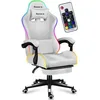 Image de Chaise gaming HUZARO FORCE 4.7 Blanc LED RVB Chaise Bureau Pc Gaming Ergonomique Coussin Lombaire Têtière Réglable Pivotant