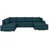 Image de Canapé D'angle Panoramique Convertible -7 Places - Indian - Tissu 100% Polyester - Bleu Canard - 360 X 228 Cm