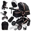 Image de GaGaDumi Florida poussette 3 en 1 set complet avec siège auto -- Poussette combinée - pneus pleins - Sac à langer Noir / Or